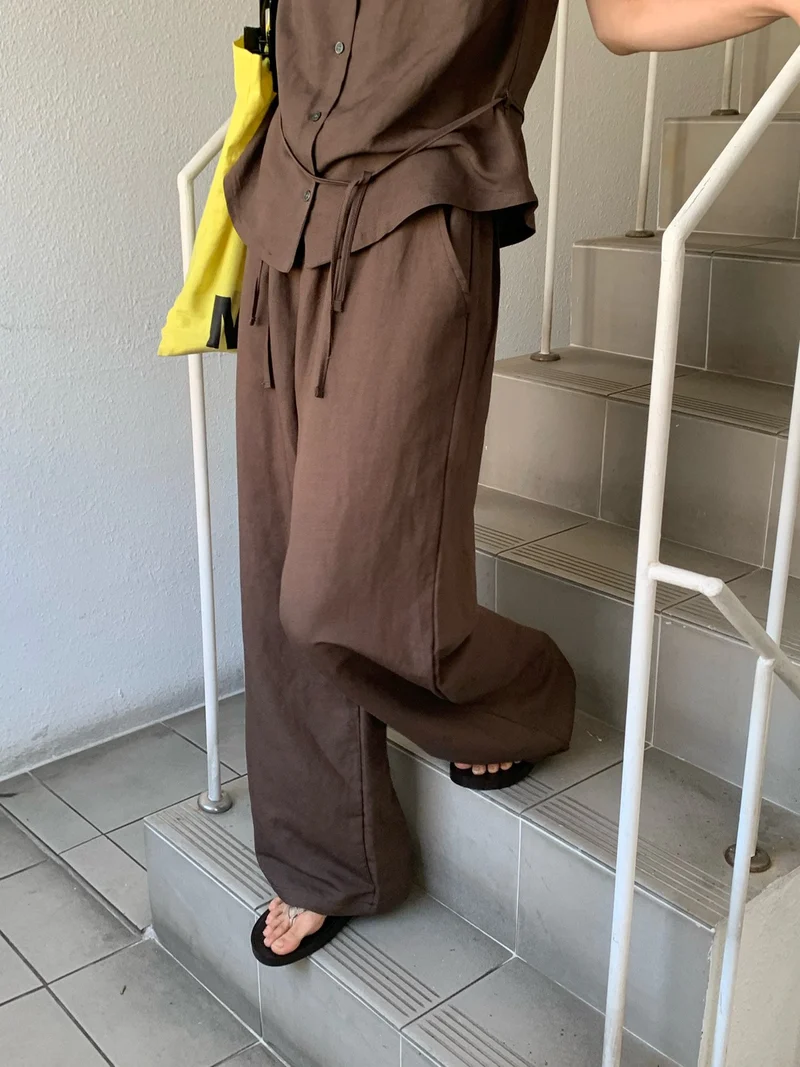 VAARA Linen Wide Leg Trousers with Elasticated Waist