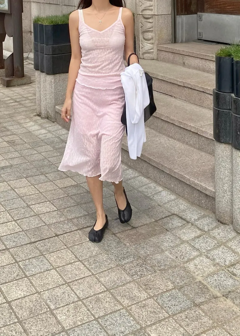 OUPPT Floral Lace Texture Top & Skirt