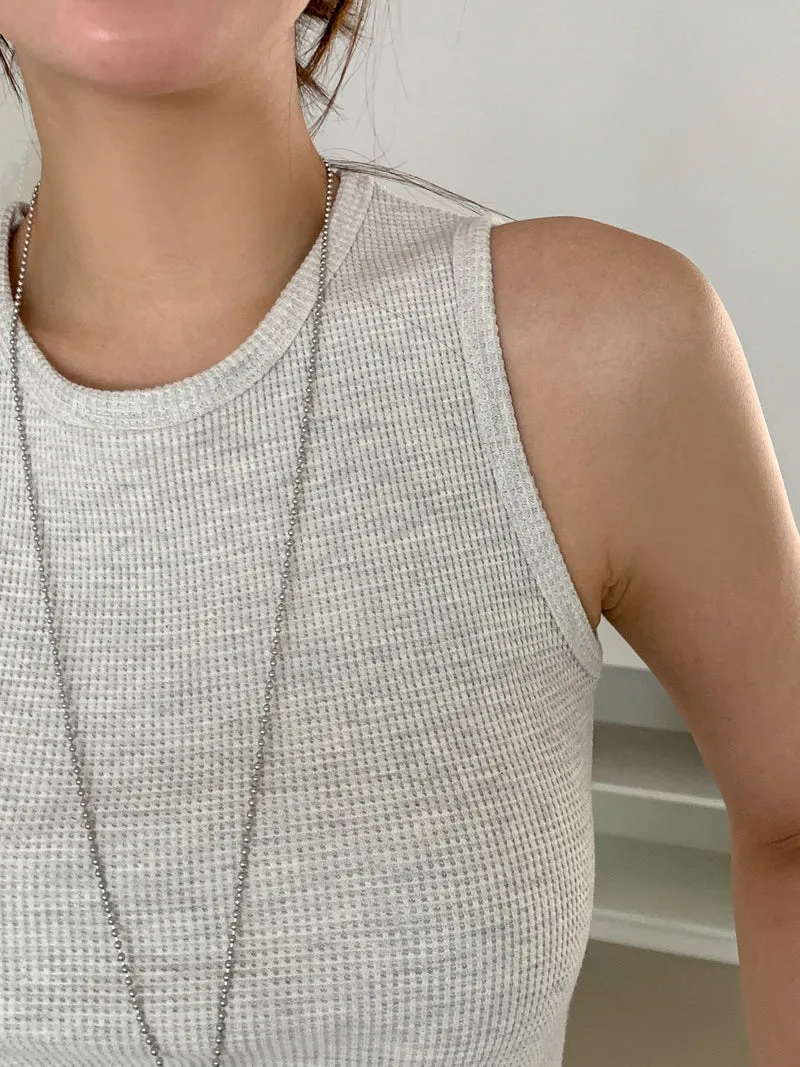 (2Pack)Moment Waffle Texture U-Neck Sleeveless Top — Bio-Washed Cotton