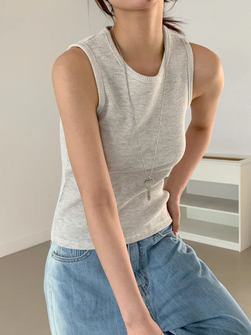 (2Pack)Moment Waffle Texture U-Neck Sleeveless Top — Bio-Washed Cotton