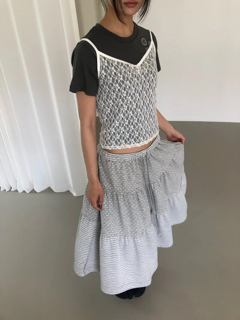 NueFlash Polka Dot Stripe Tiered Maxi Skirt