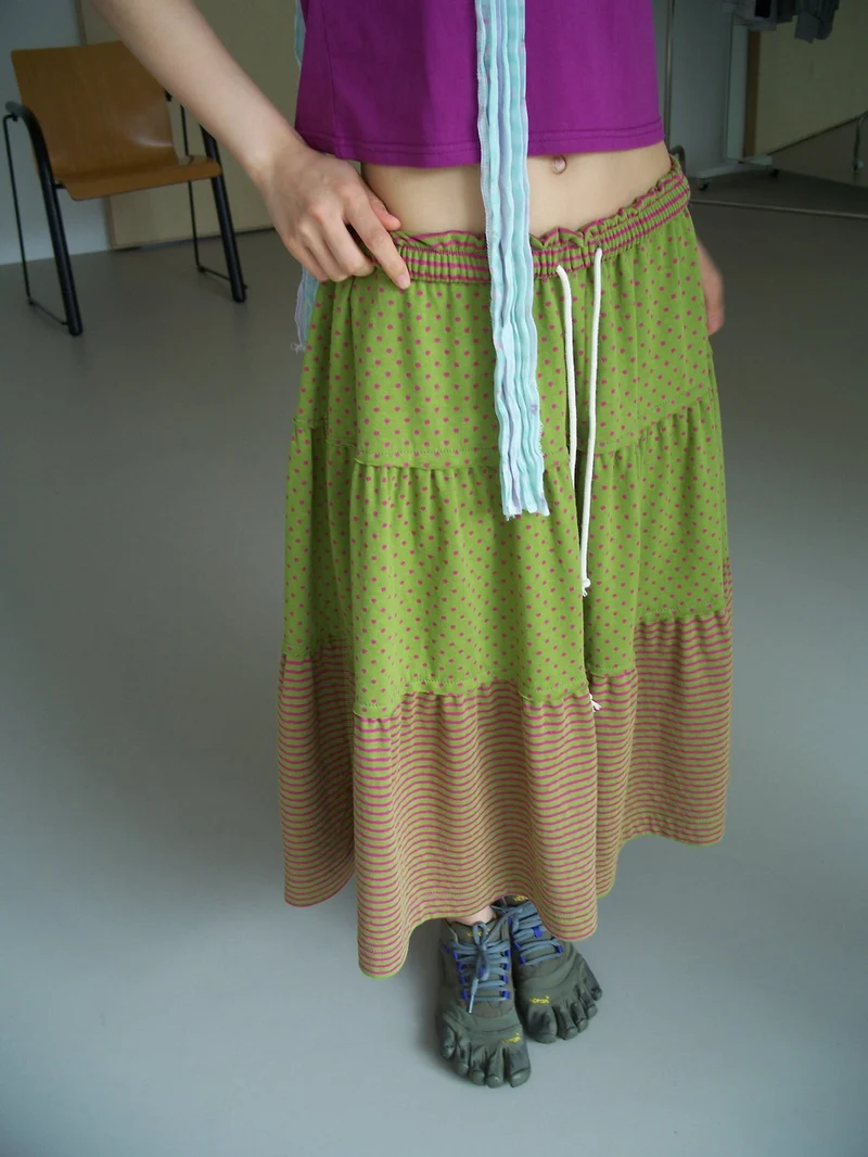 NueFlash Polka Dot Stripe Tiered Maxi Skirt