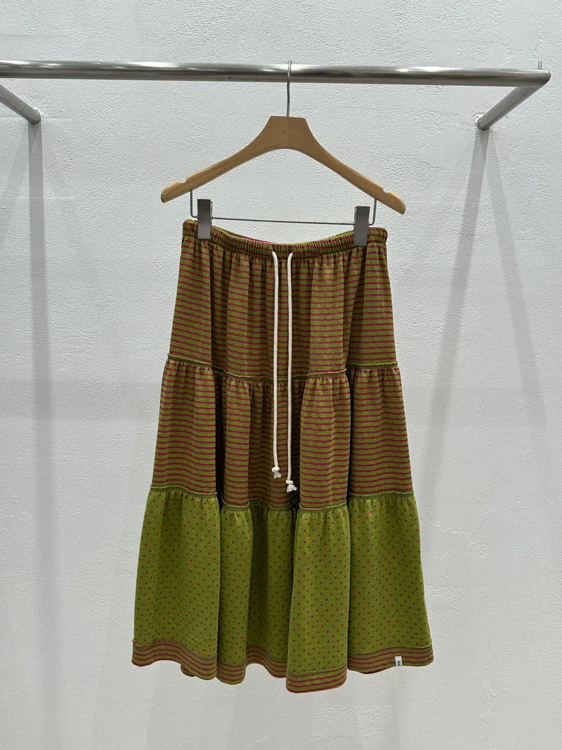 NueFlash Polka Dot Stripe Tiered Maxi Skirt