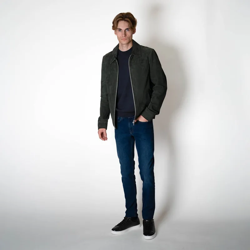 Blouson "James" en Cuir Vert à Col Chemise