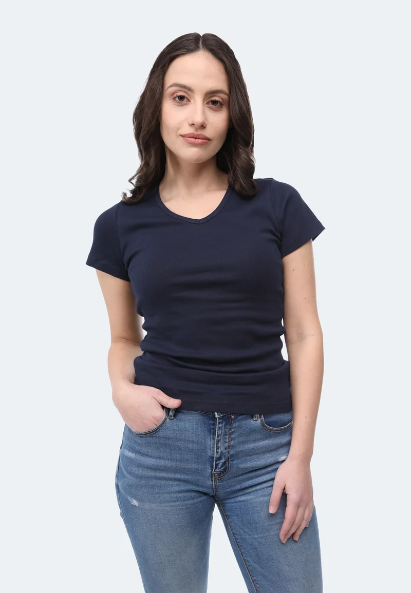 2855 Efia – Nachhaltiges Damen Rib T-Shirt mit V-Ausschnitt