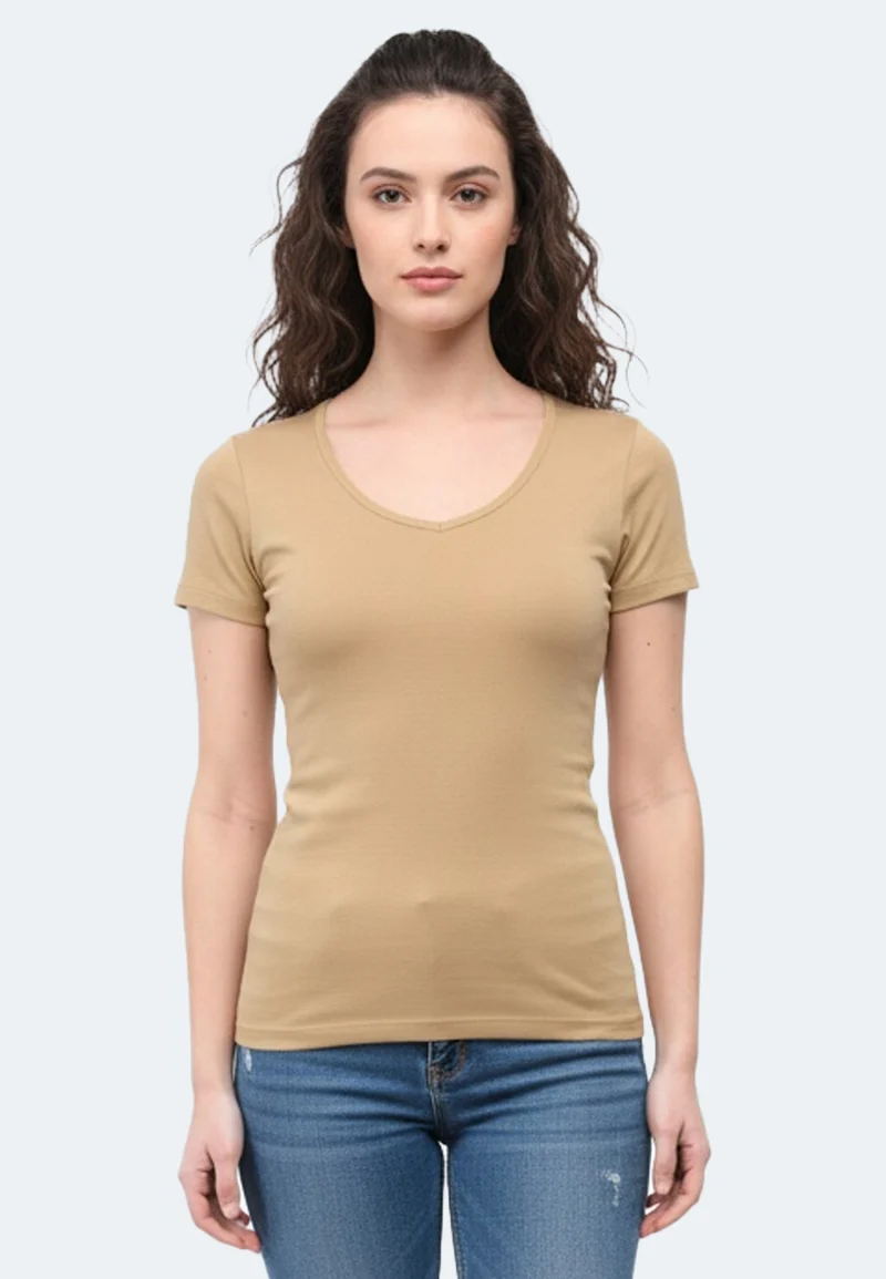 2855 Efia – Nachhaltiges Damen Rib T-Shirt mit V-Ausschnitt