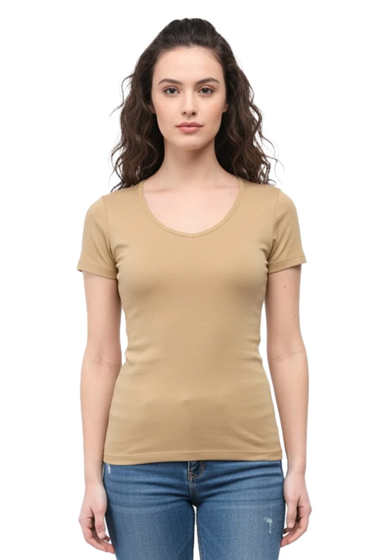2855 Efia – Nachhaltiges Damen Rib T-Shirt mit V-Ausschnitt