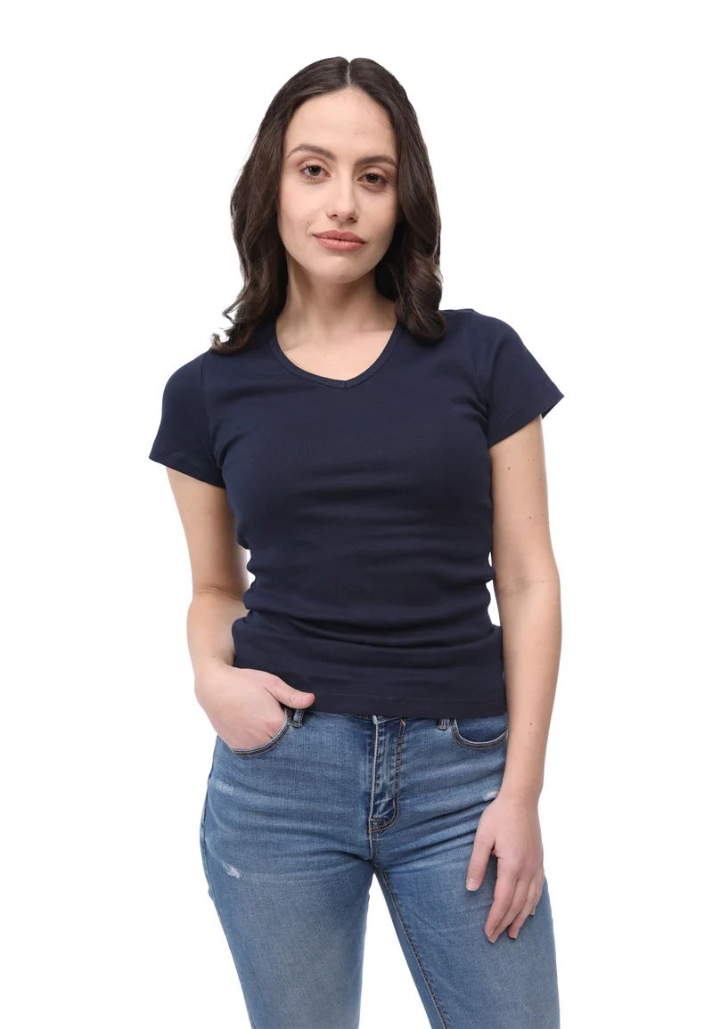 2855 Efia – Nachhaltiges Damen Rib T-Shirt mit V-Ausschnitt