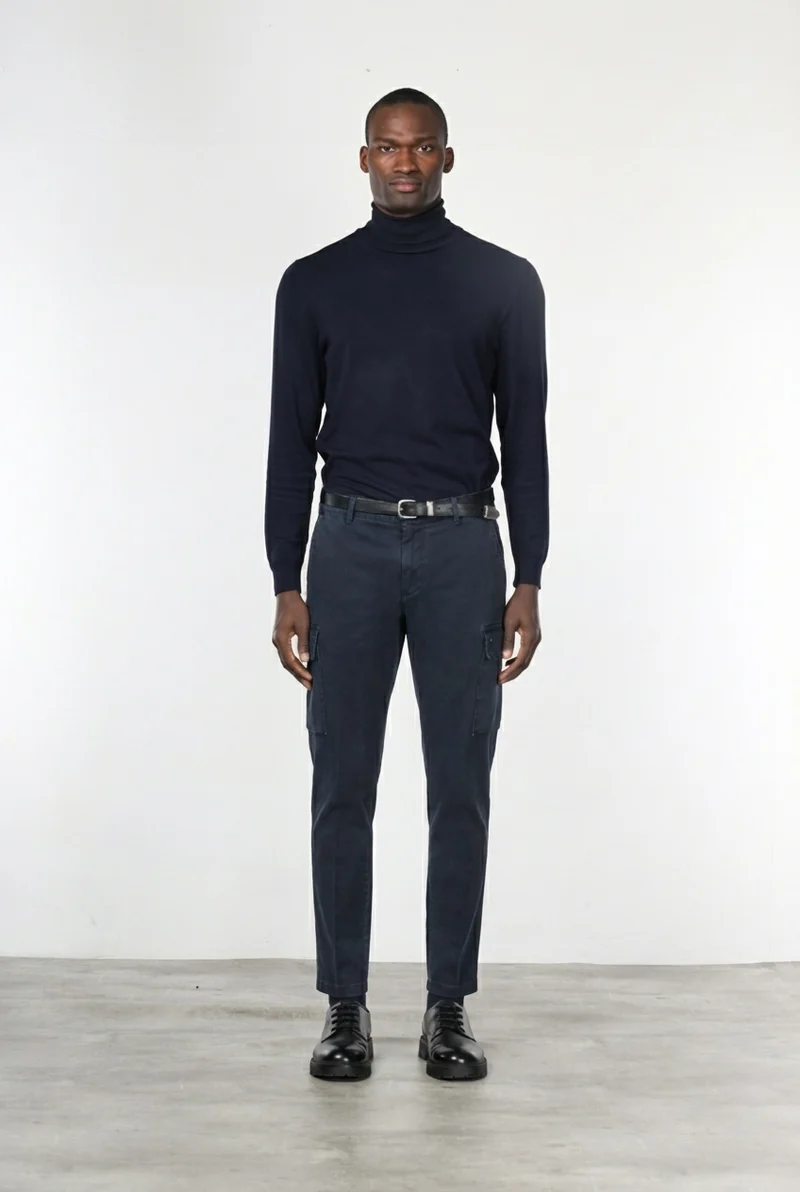 Chile 1 Pinces pantalon cargo homme en gabardine stretch extra slim fit ①