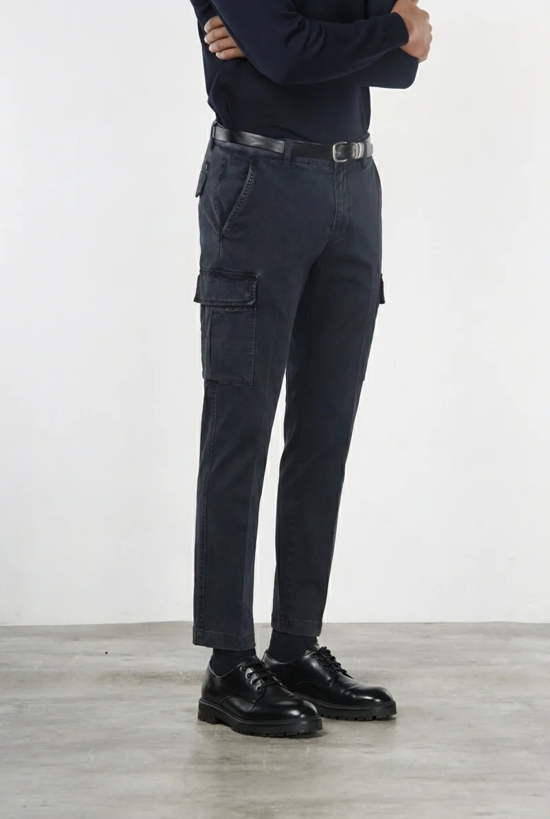 Chile 1 Pinces pantalon cargo homme en gabardine stretch extra slim fit ①