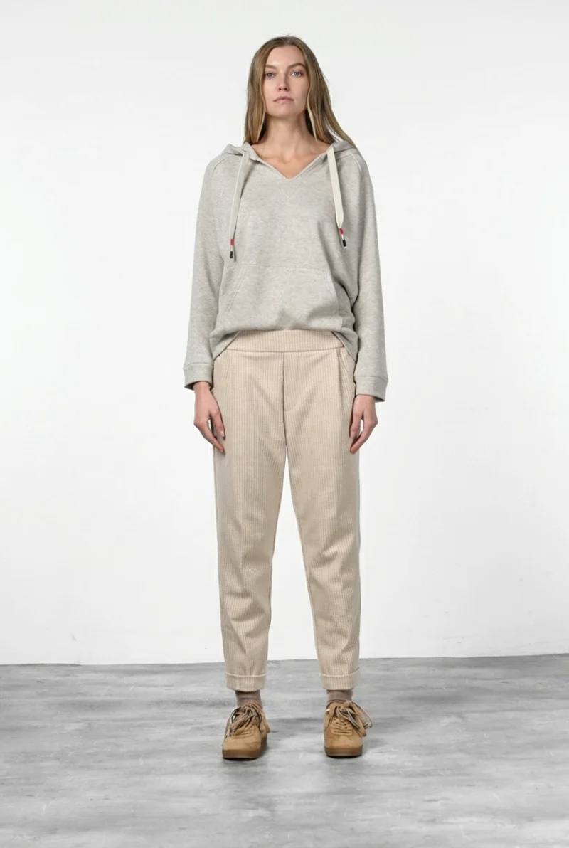 Pantalon chino femme Easy Jogger en jersey à micro-motif, relaxed fit