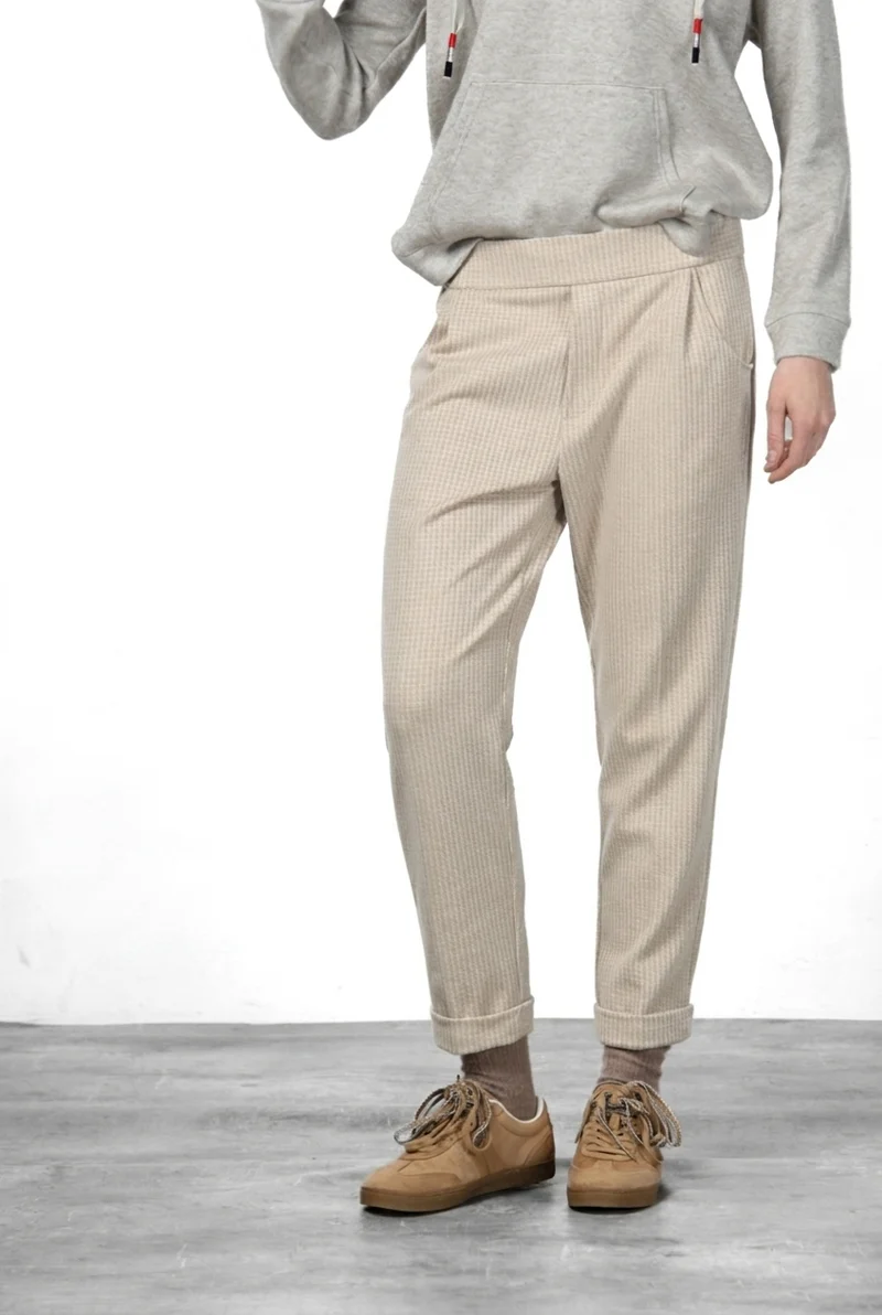 Pantalon chino femme Easy Jogger en jersey à micro-motif, relaxed fit