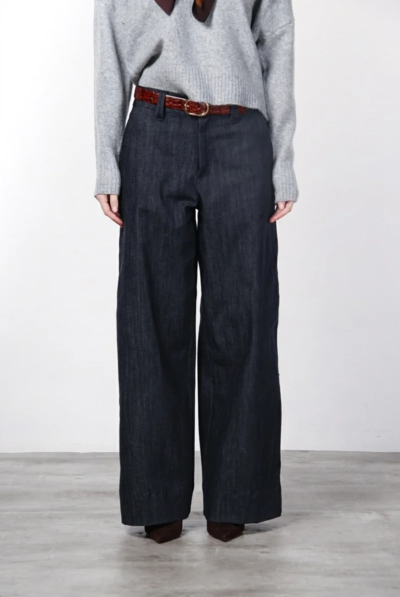 New York Wide pantalon chino 5 poches femme en denim stretch, wide leg