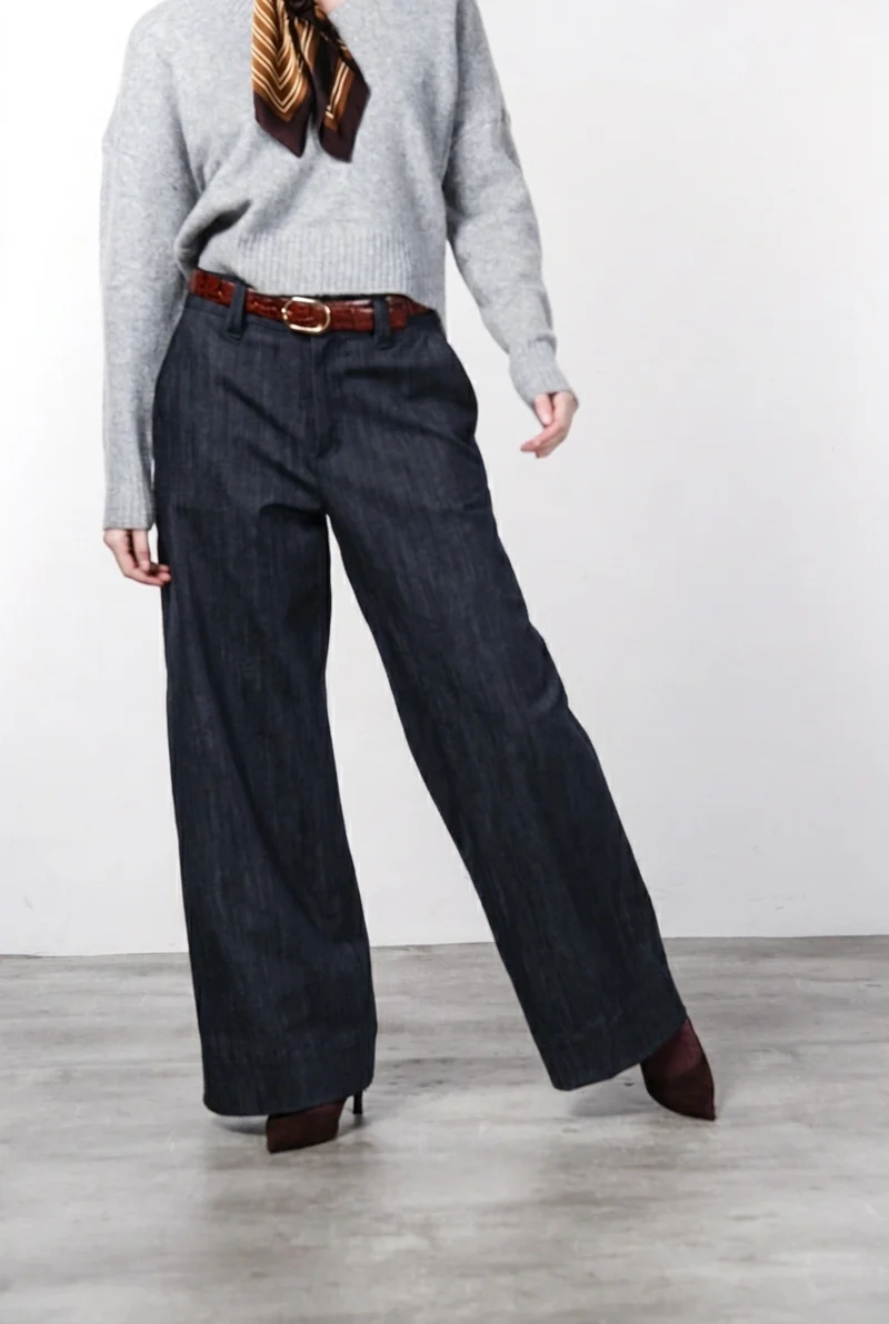 New York Wide pantalon chino 5 poches femme en denim stretch, wide leg