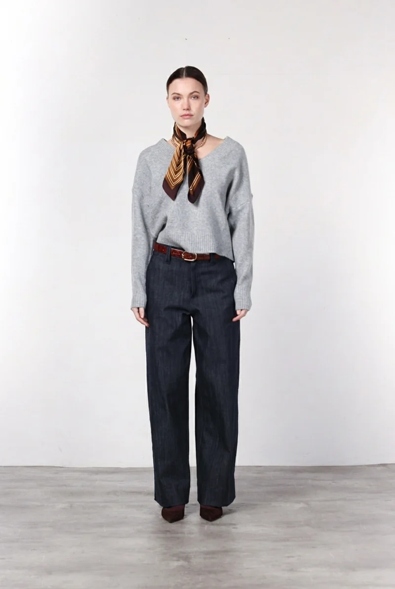 New York Wide pantalon chino 5 poches femme en denim stretch, wide leg