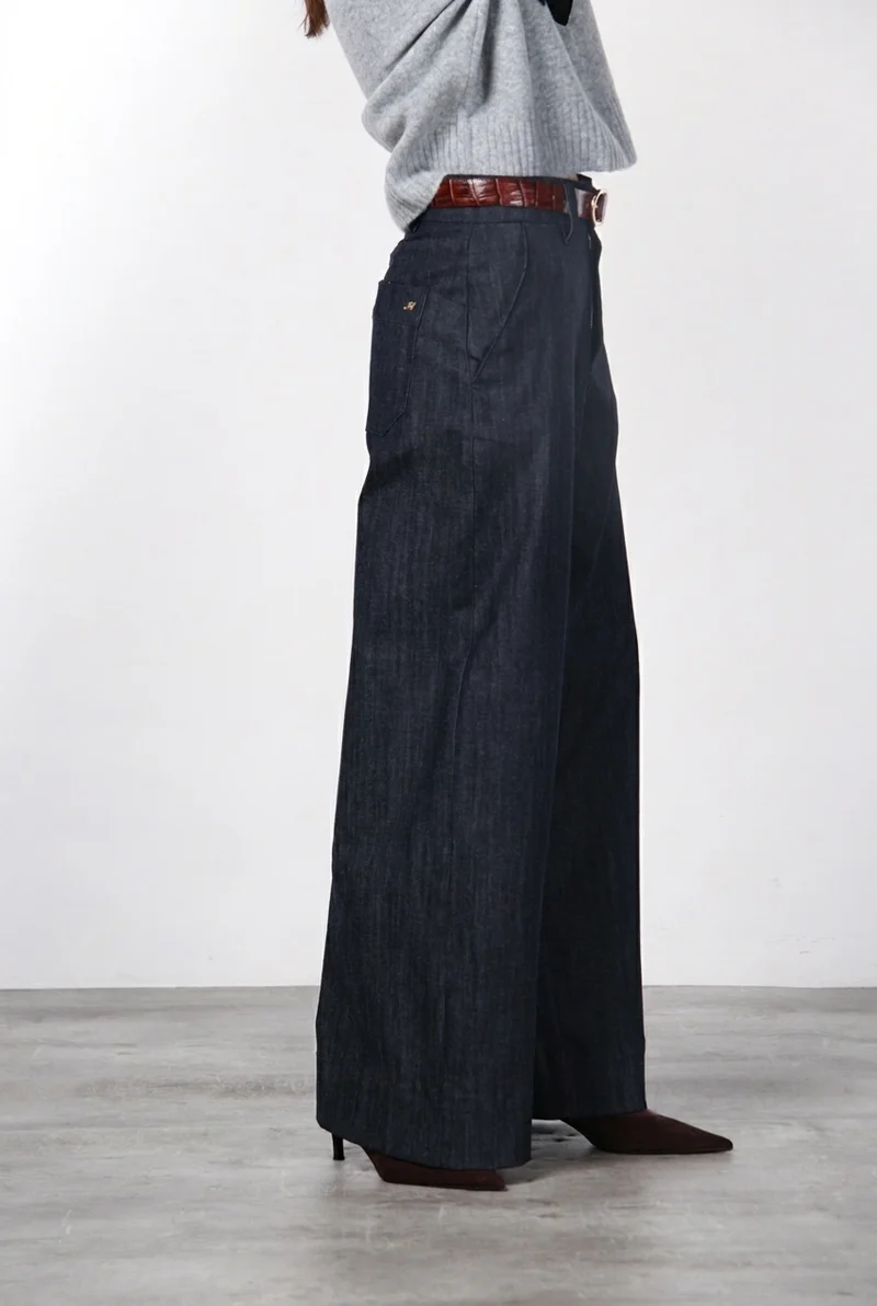 New York Wide pantalon chino 5 poches femme en denim stretch, wide leg