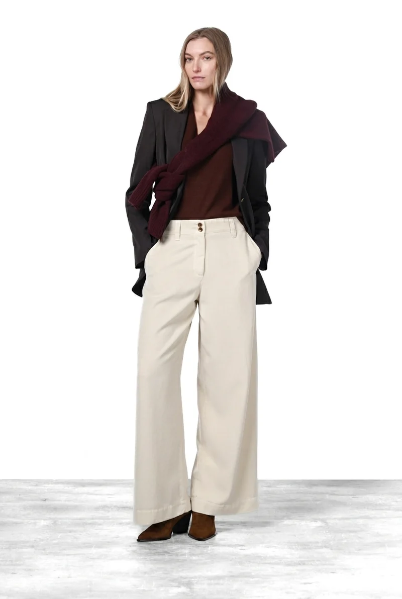 New York Wide Elax pantalon chino femme en gabardine, wide leg