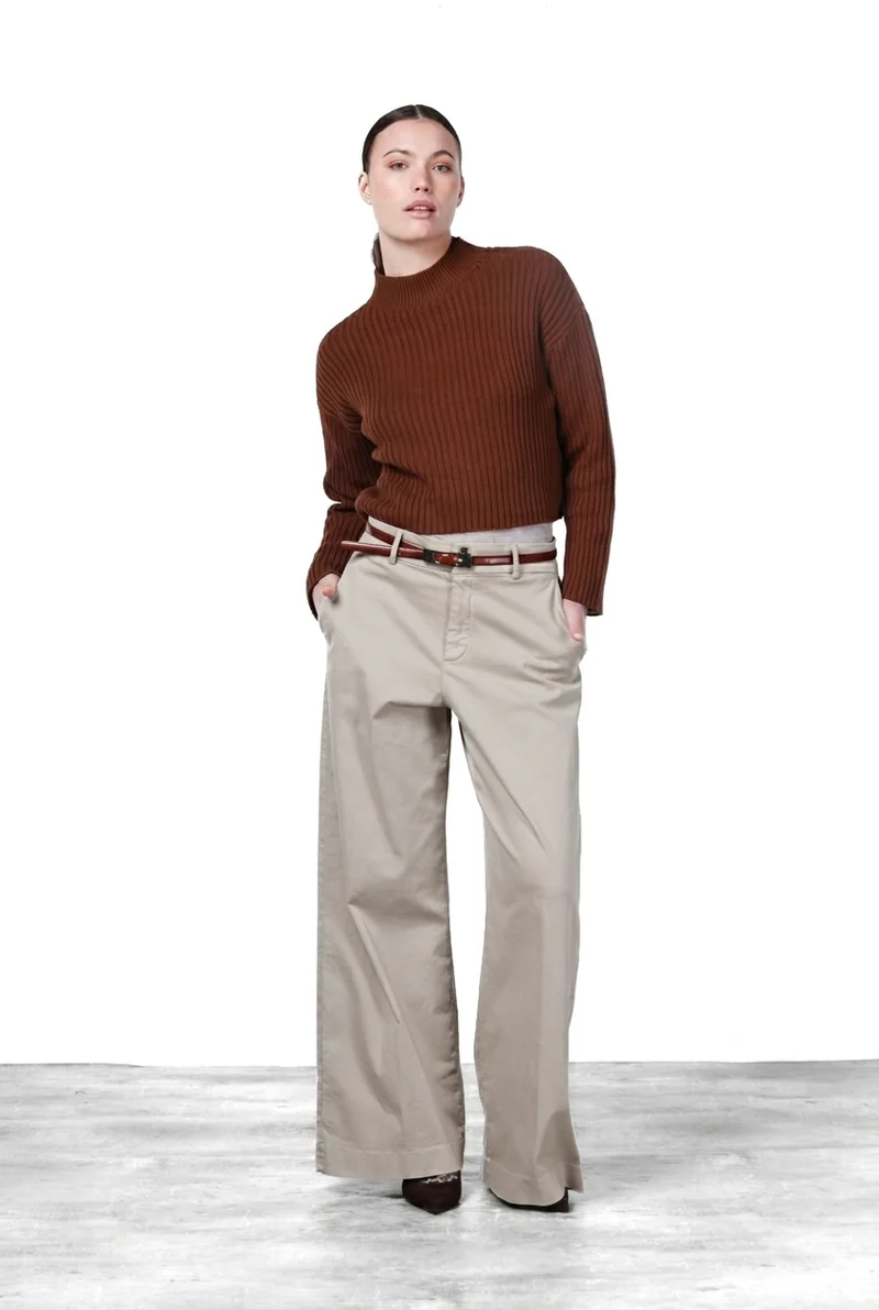 New York Wide pantalon chino femme en satin, wide leg