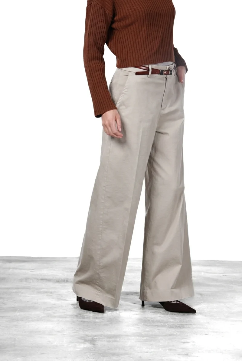 New York Wide pantalon chino femme en satin, wide leg