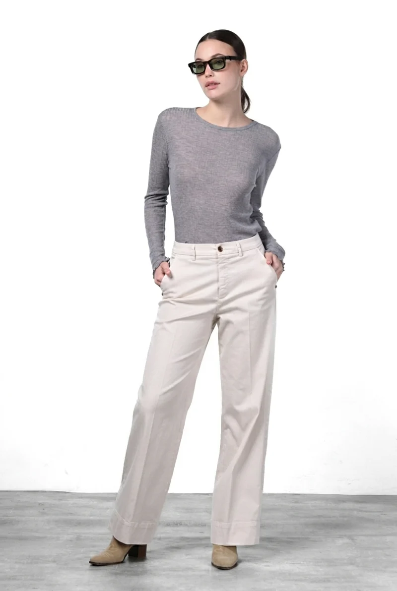 New York Studio pantalon chino femme en satin, straight fit