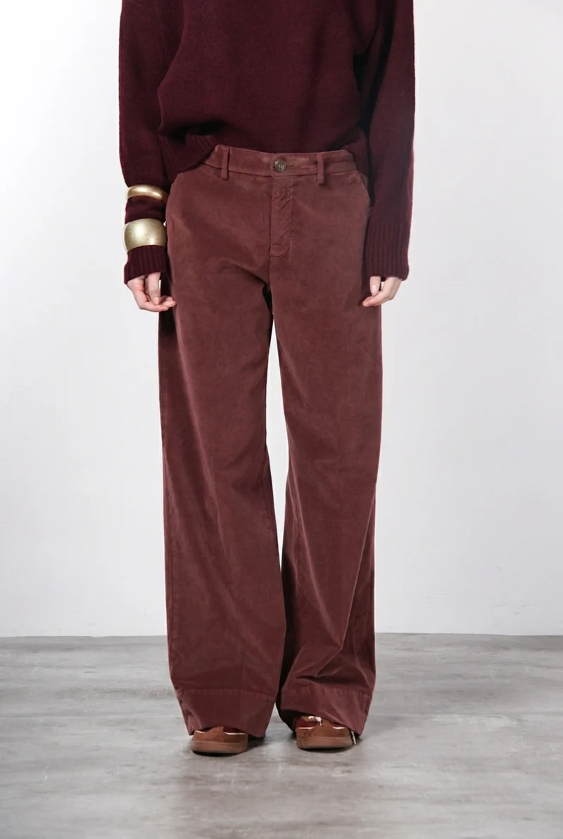 New York Studio pantalon chino femme en velours lisse, straight fit