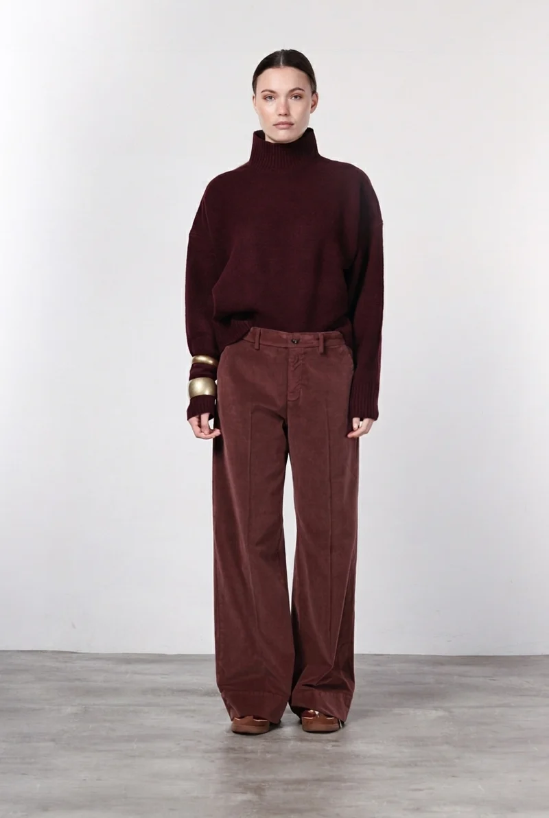 New York Studio pantalon chino femme en velours lisse, straight fit