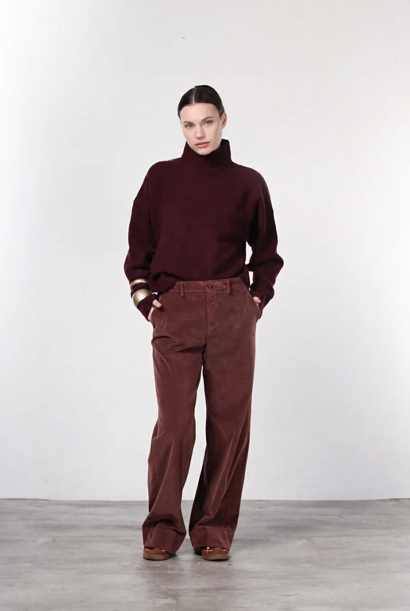New York Studio pantalon chino femme en velours lisse, straight fit
