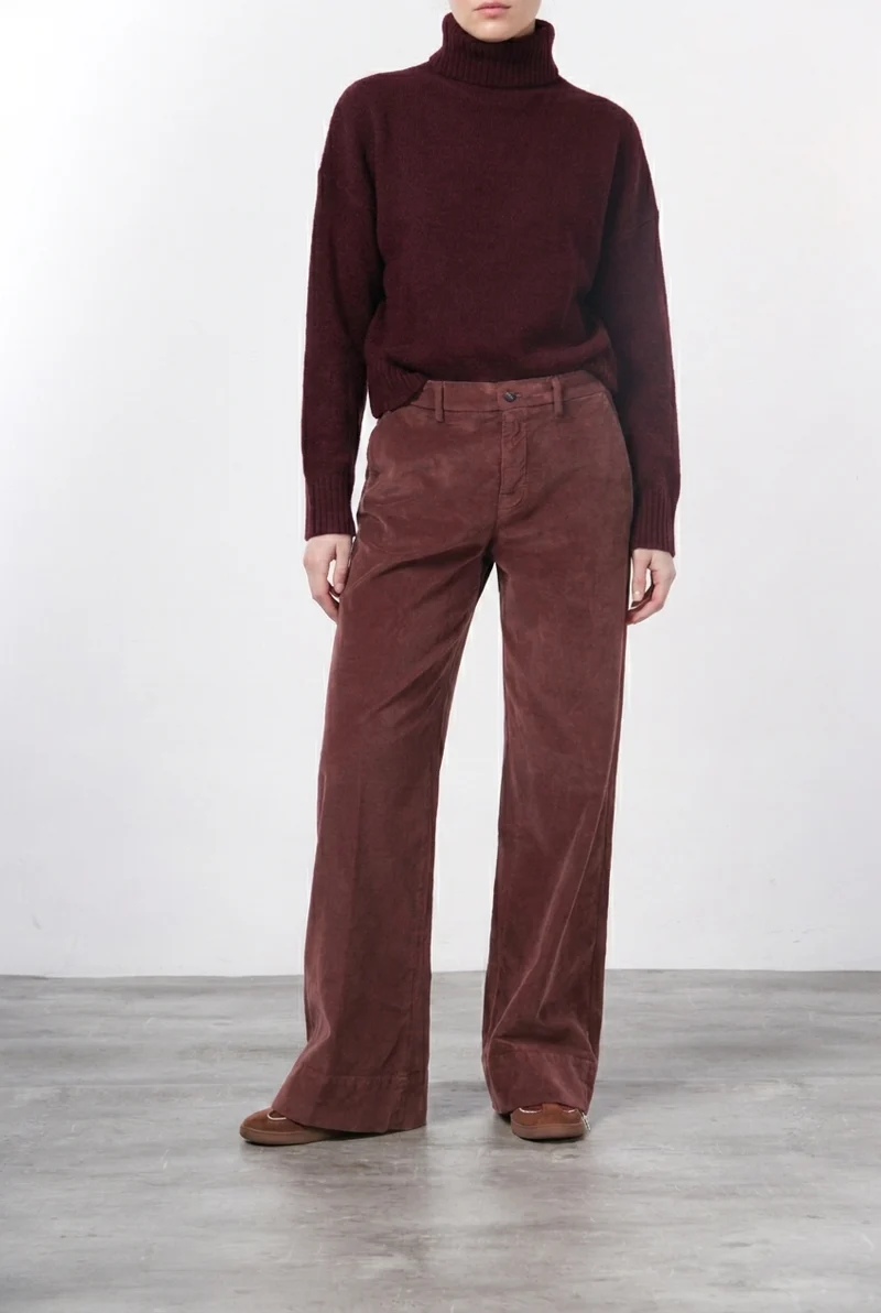 New York Studio pantalon chino femme en velours lisse, straight fit