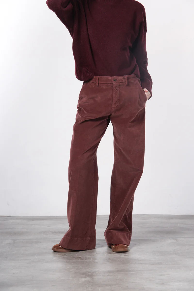 New York Studio pantalon chino femme en velours lisse, straight fit