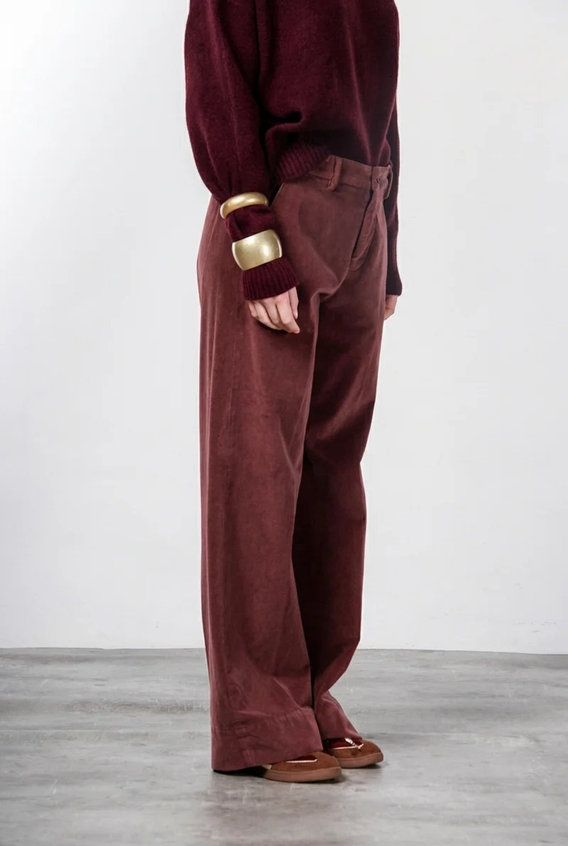 New York Studio pantalon chino femme en velours lisse, straight fit