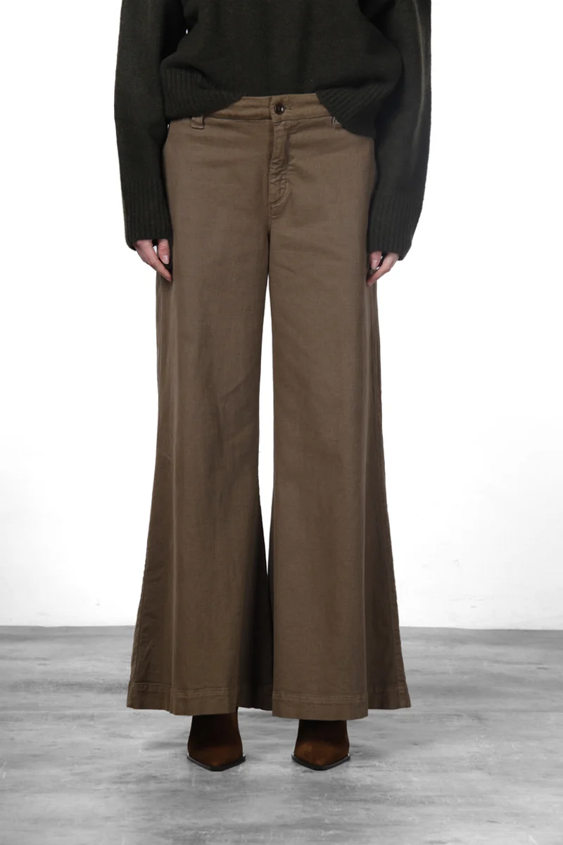 New York Palazzo pantalon chino femme en gabardine, wide leg