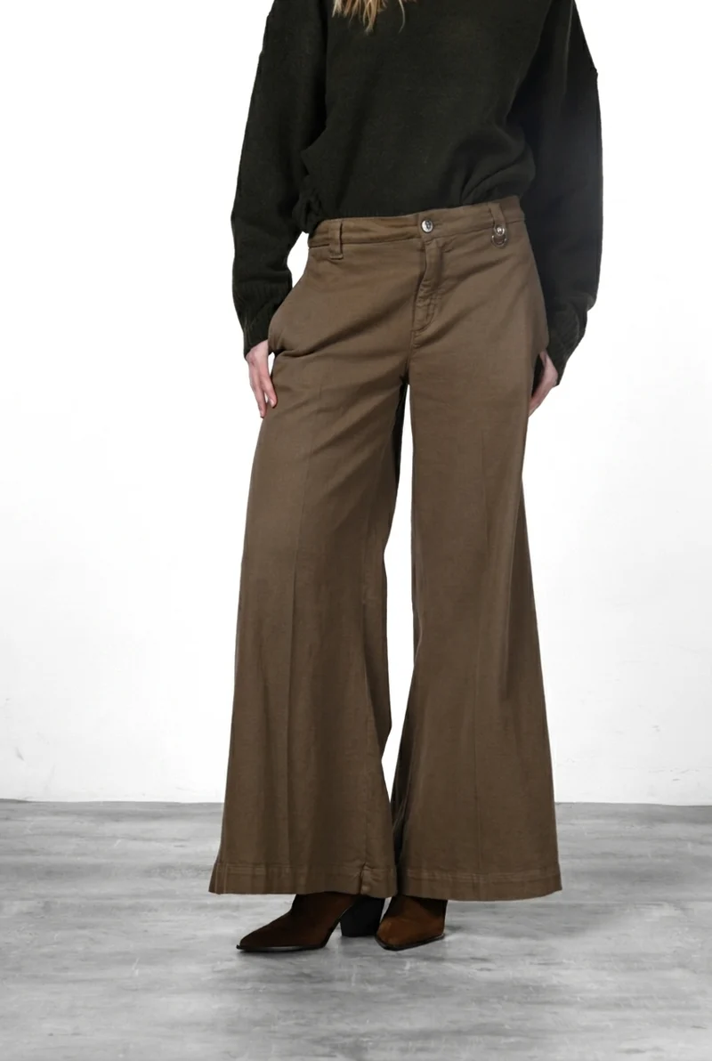New York Palazzo pantalon chino femme en gabardine, wide leg