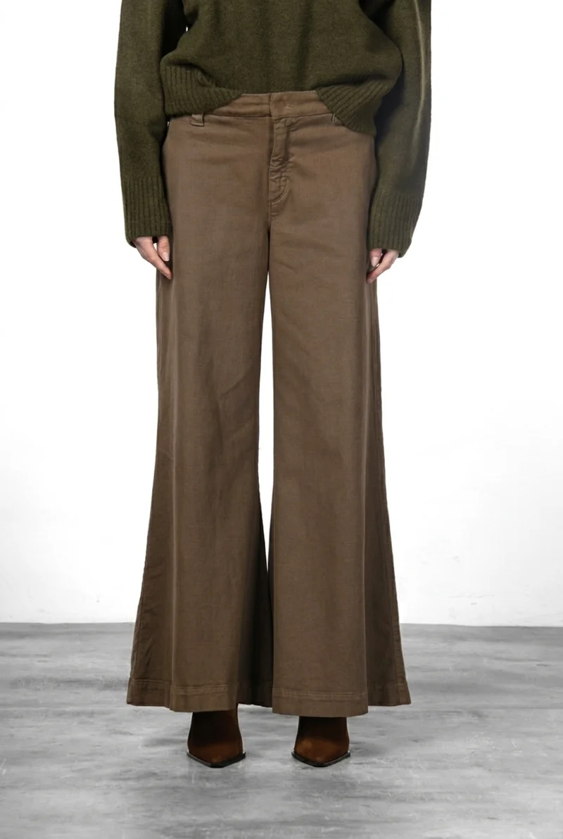 New York Palazzo pantalon chino femme en gabardine, wide leg