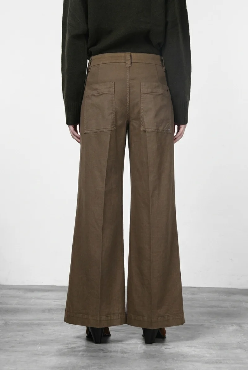 New York Palazzo pantalon chino femme en gabardine, wide leg