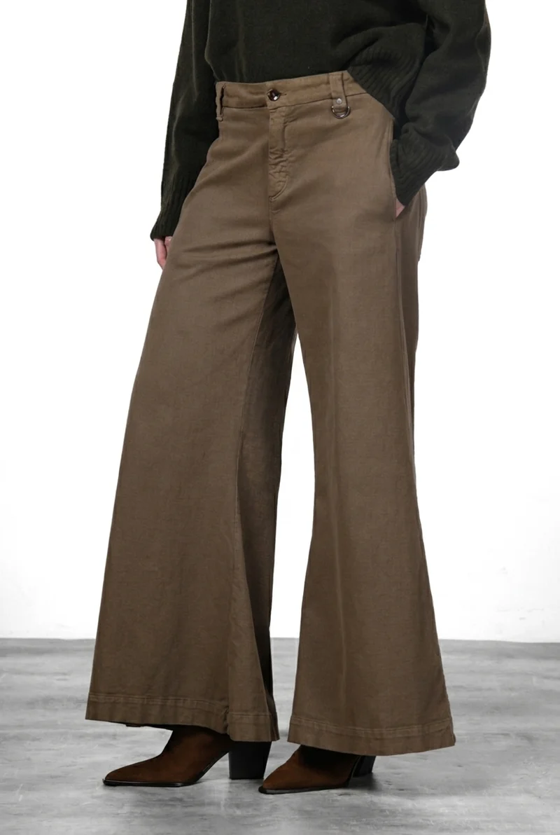 New York Palazzo pantalon chino femme en gabardine, wide leg