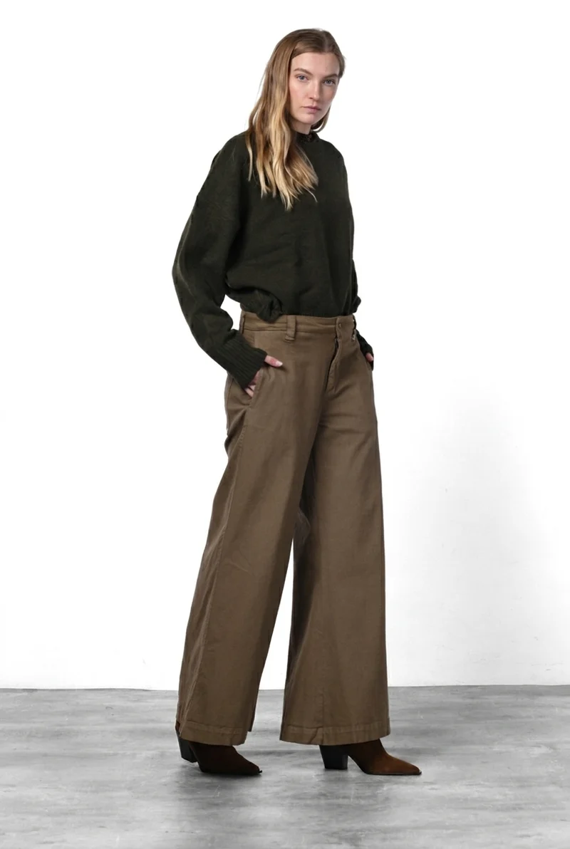 New York Palazzo pantalon chino femme en gabardine, wide leg