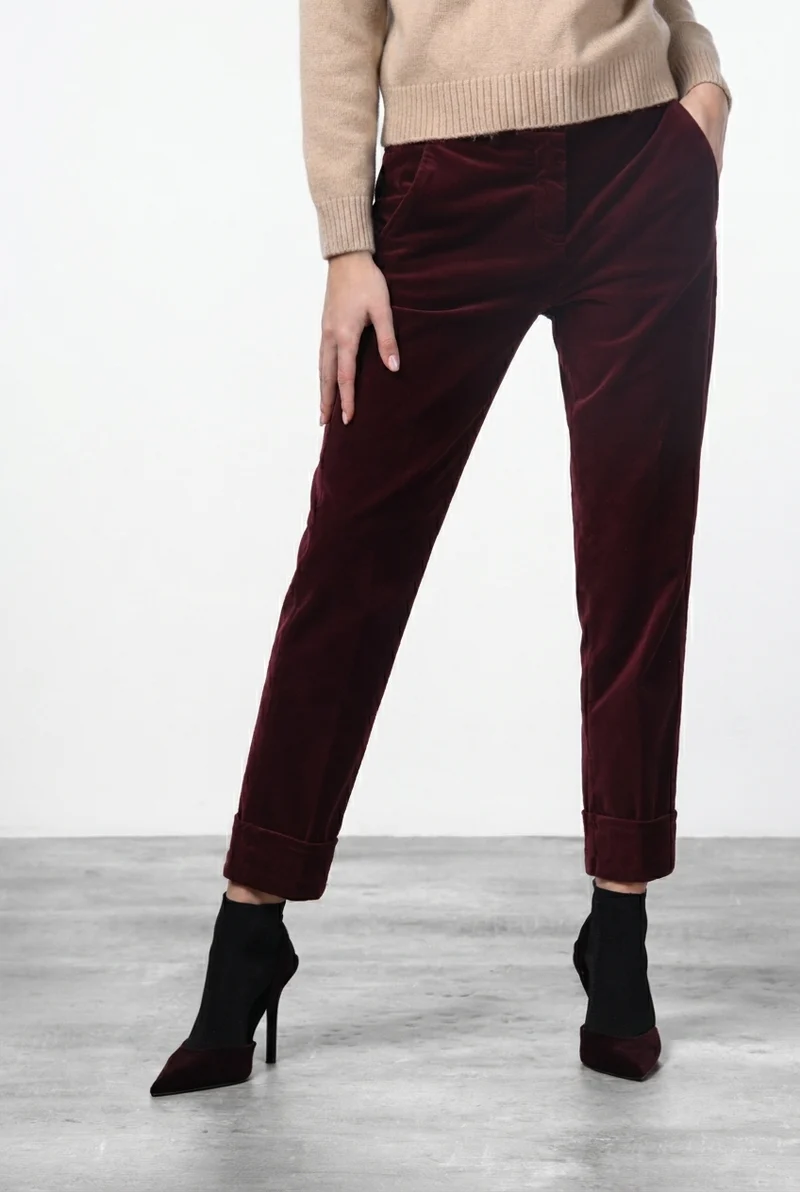 New York Carrot pantalon chino femme en velours lisse, carrot fit ①