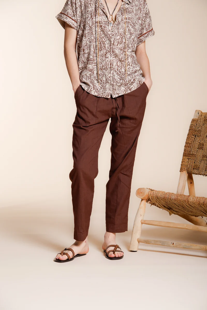 Jogger City pantalon chino femme en toile de lin et coton légère relaxed fit