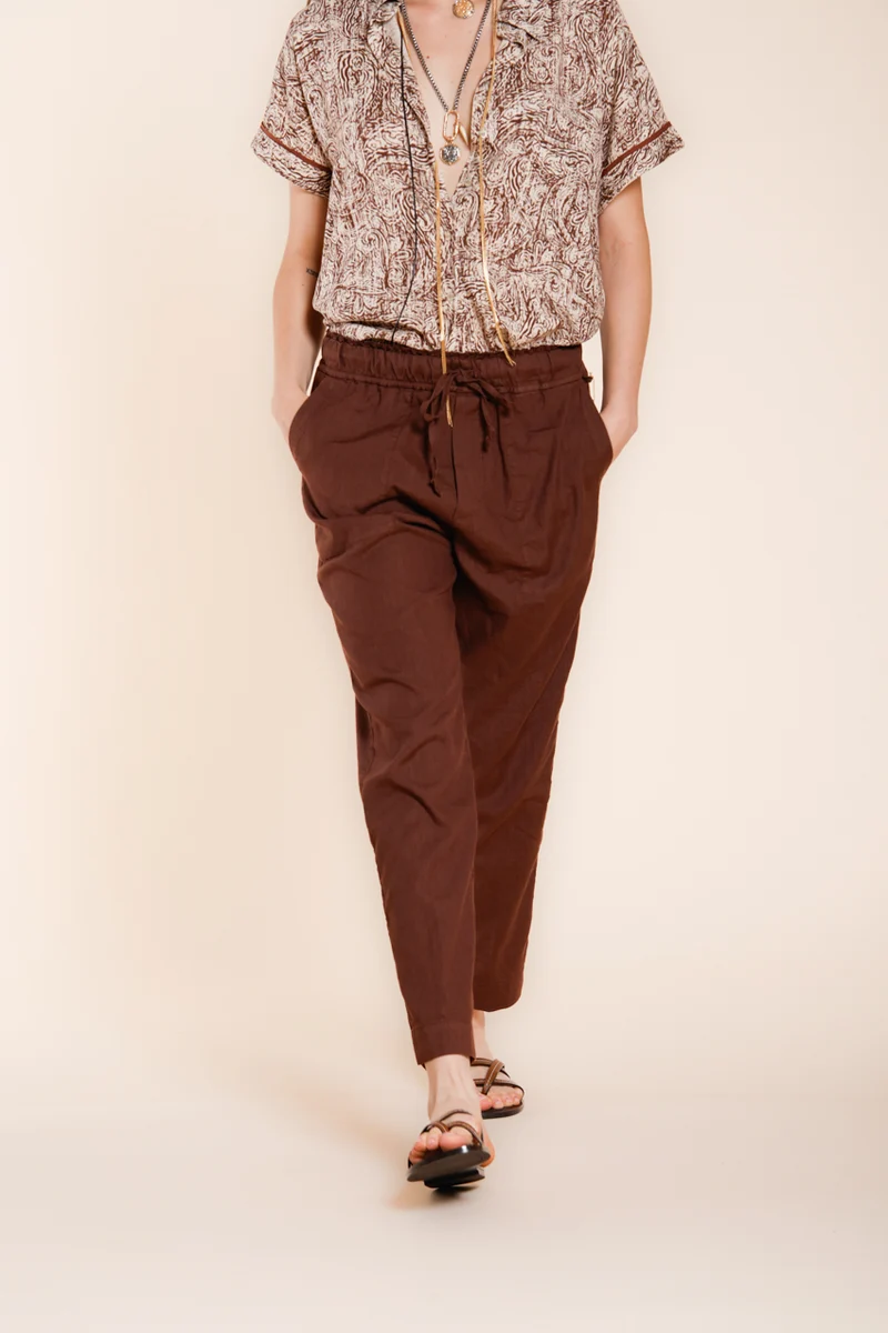 Jogger City pantalon chino femme en toile de lin et coton légère relaxed fit