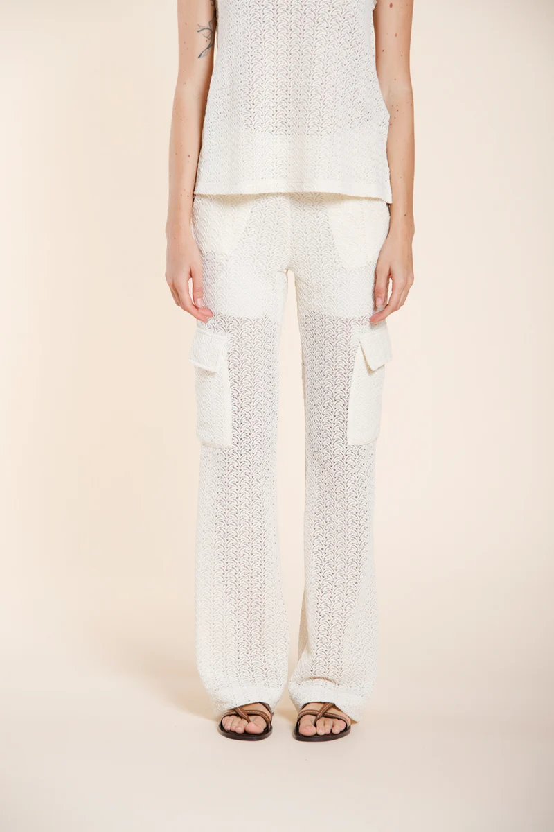 Easy Straight pantalon cargo jogger femme en maille crochet straight fit