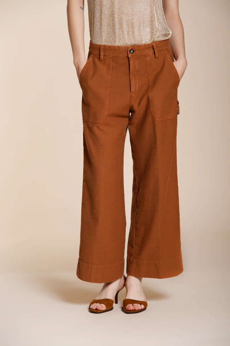 Dallas Wide pantalon cargo femme en coton flammé straight fit