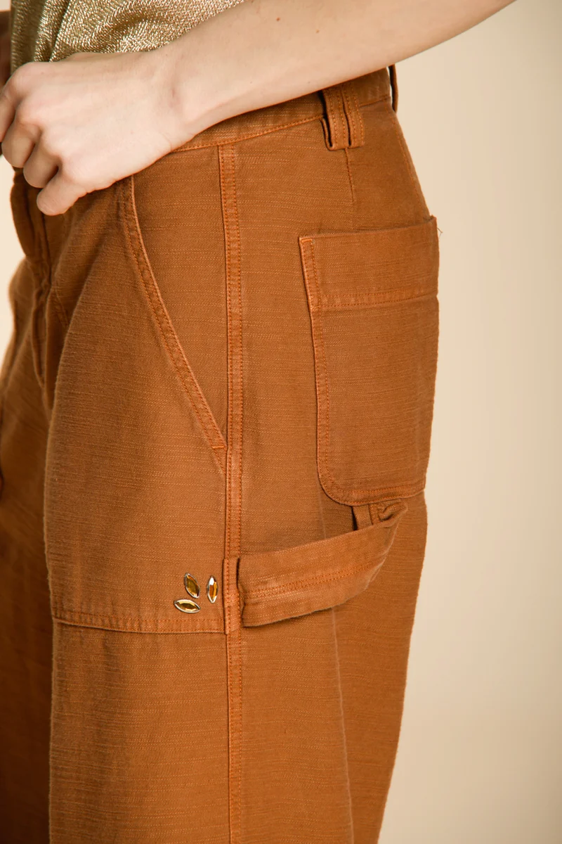 Dallas Wide pantalon cargo femme en coton flammé straight fit