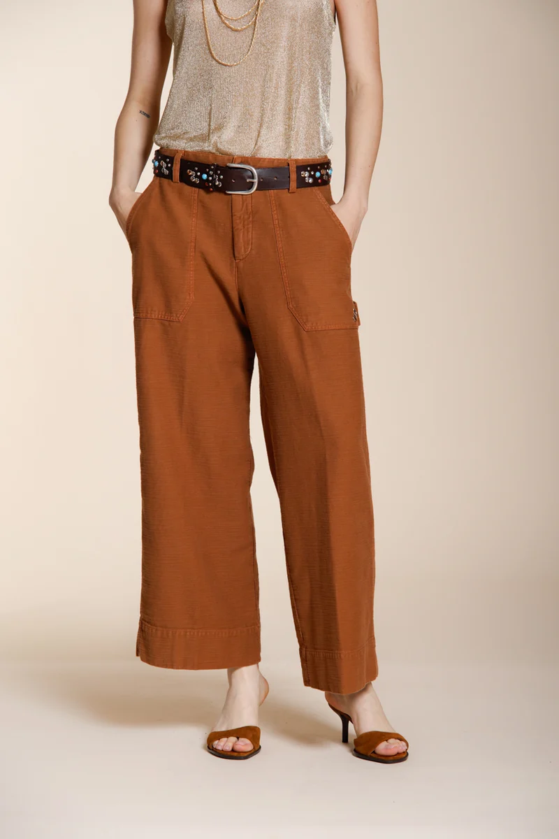 Dallas Wide pantalon cargo femme en coton flammé straight fit