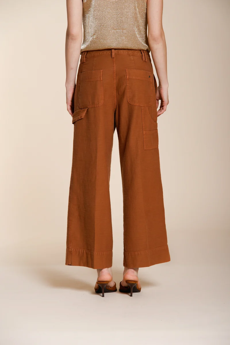 Dallas Wide pantalon cargo femme en coton flammé straight fit