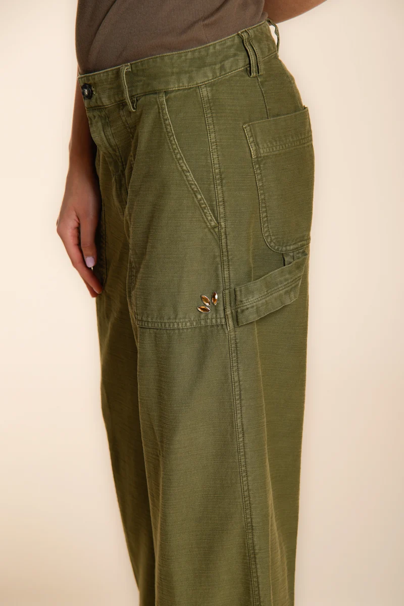 Dallas Wide pantalon cargo femme en coton flammé straight fit