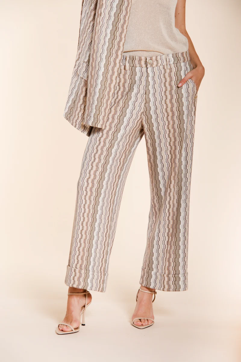 New York Studio Cropped City pantalon chino femme en jersey rayé straight fit