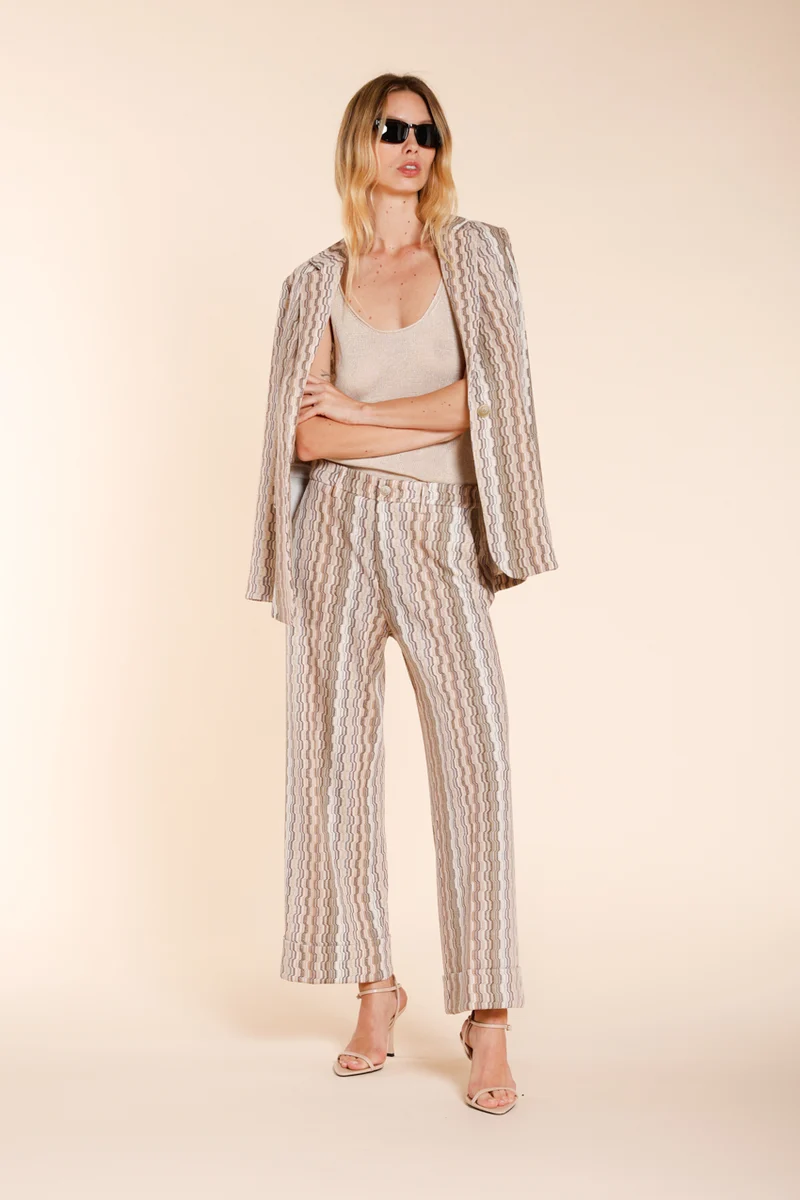 New York Studio Cropped City pantalon chino femme en jersey rayé straight fit