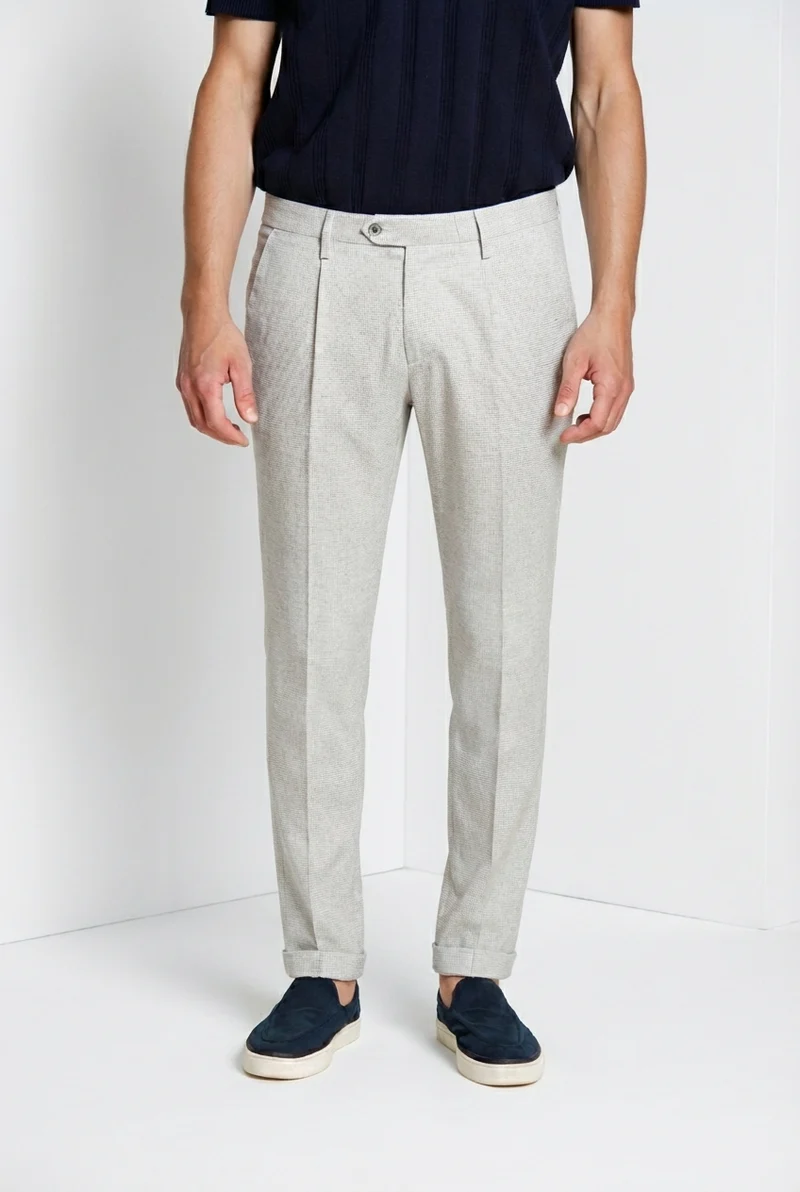 Torino City 1 Pinces pantalon chino homme en micro-motif pied-de-poule teint en fil slim fit