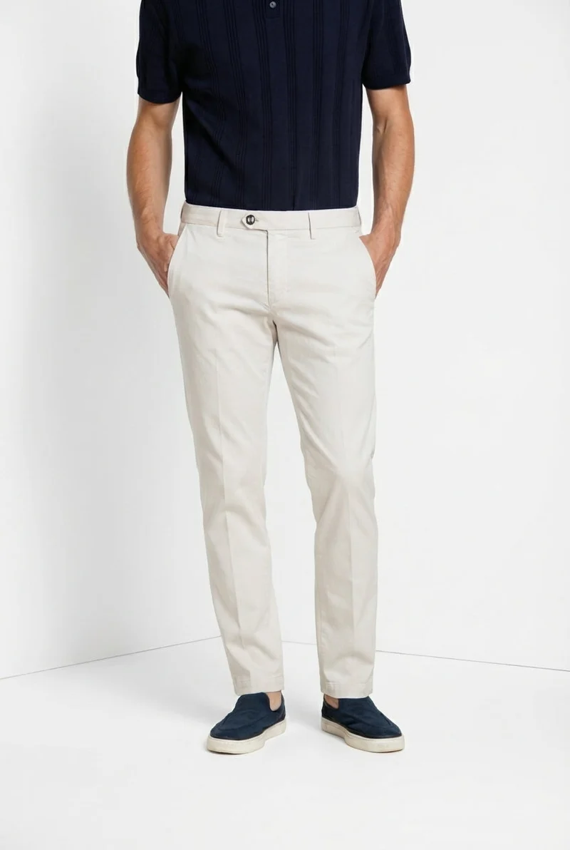 Torino City pantalon chino homme en satin de coton et soie slim fit
