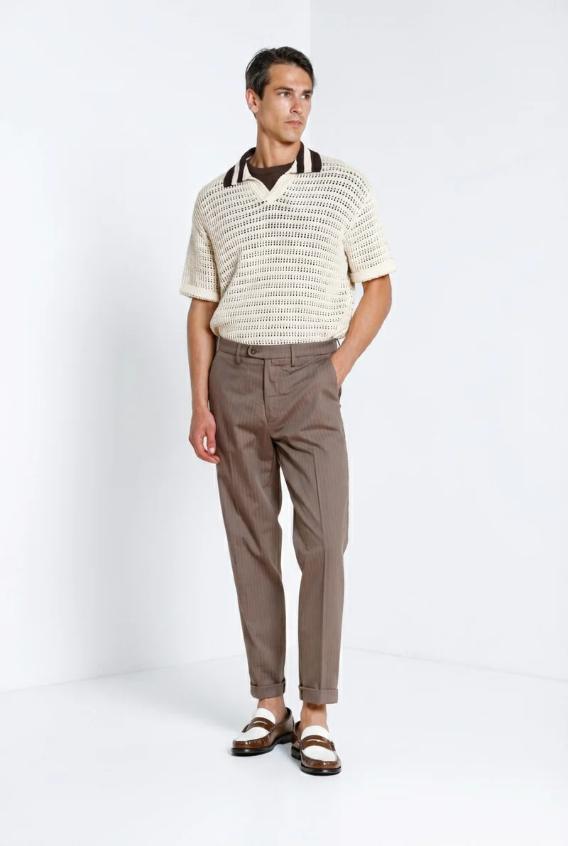 Boston pantalon chino homme en chevron teint en fil stretch relaxed fit